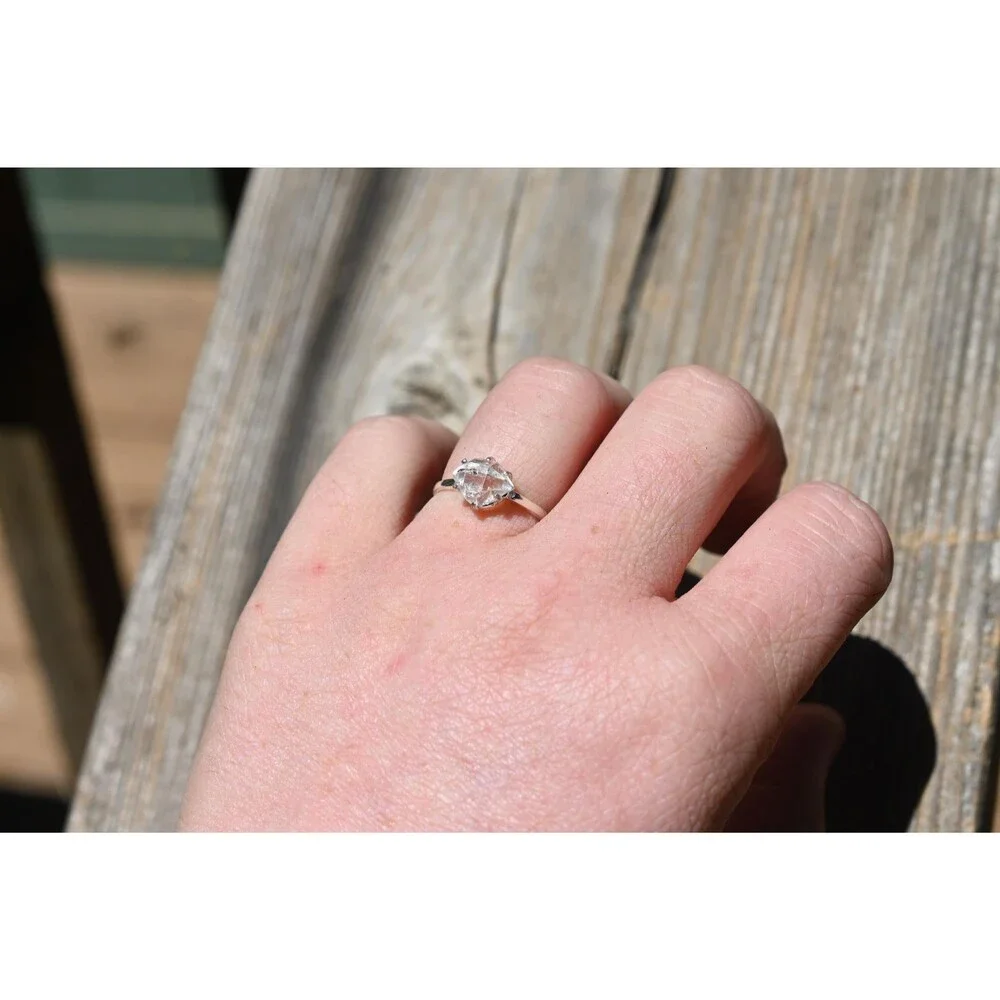 Herkimer Diamond Ring Rustic dainty unique alternative simple boho minimalist na